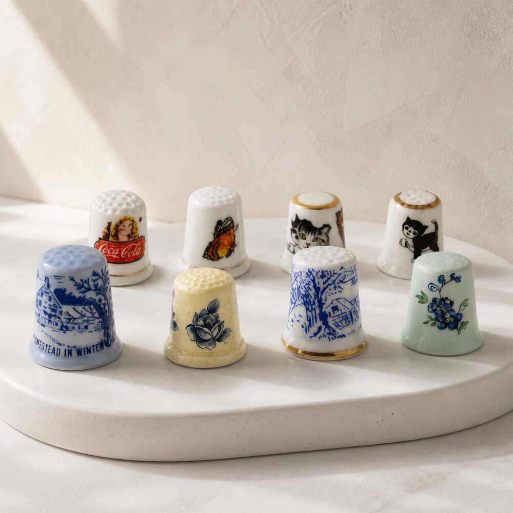 Vintage Assorted Collectible Porcelain and Ceramic 1” Thimbles Lot of 8
